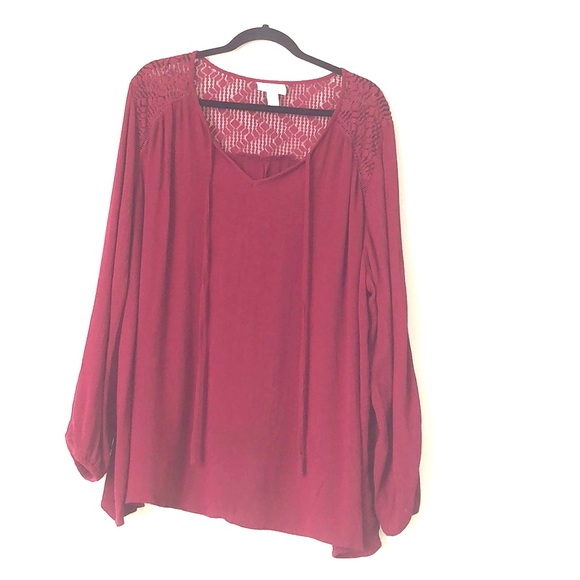 Ava & Viv Tops - Ava & Viv Burgundy Long Sleeve Front Tie Blouse